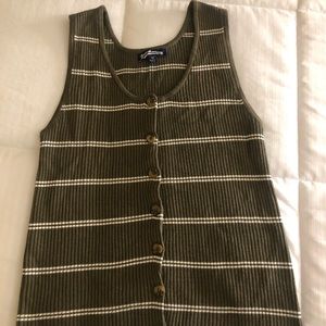 Freshman button up army green striped tank